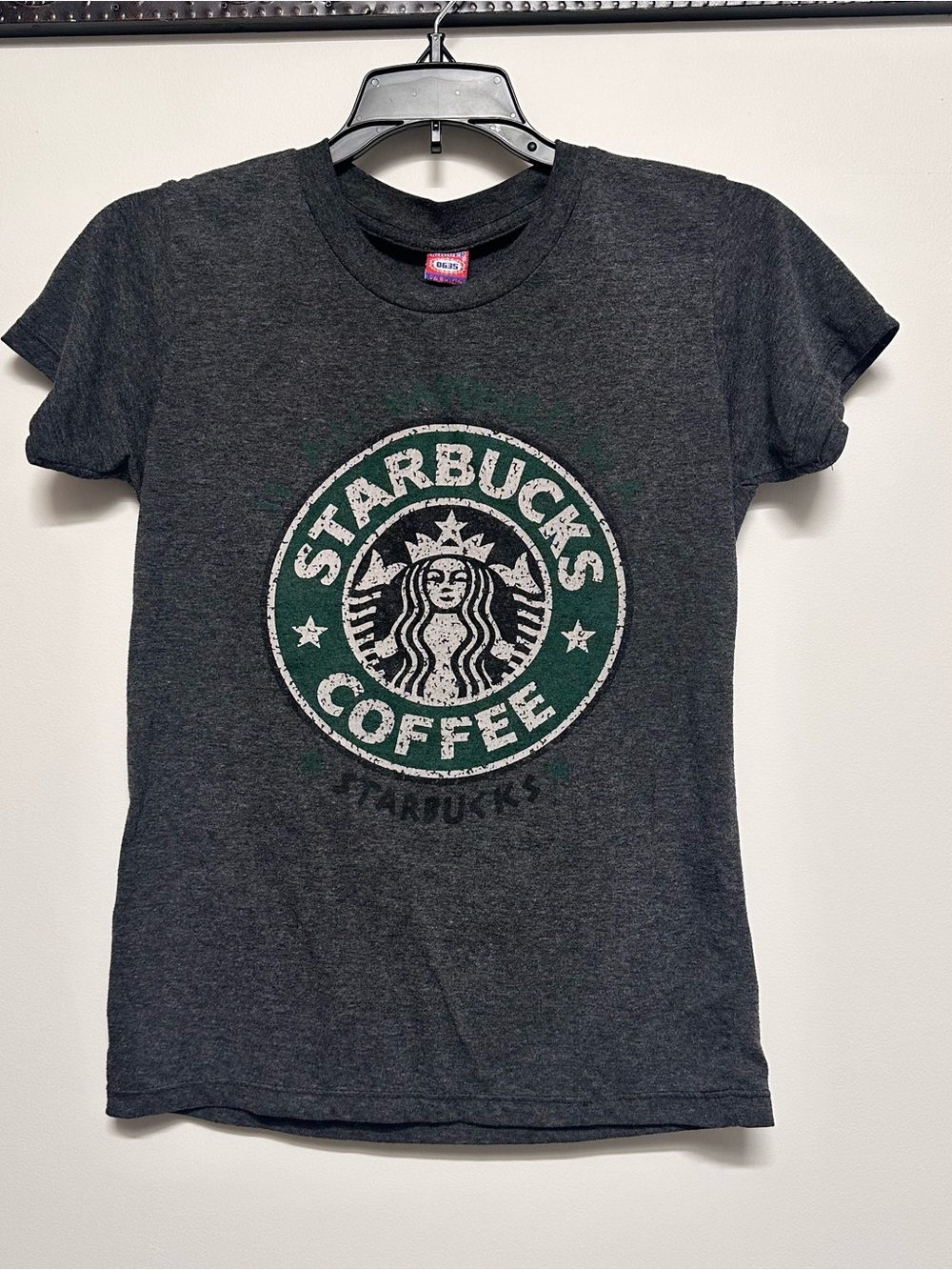 Starbucks Women's Dark Gray Tee with Green & White Logo